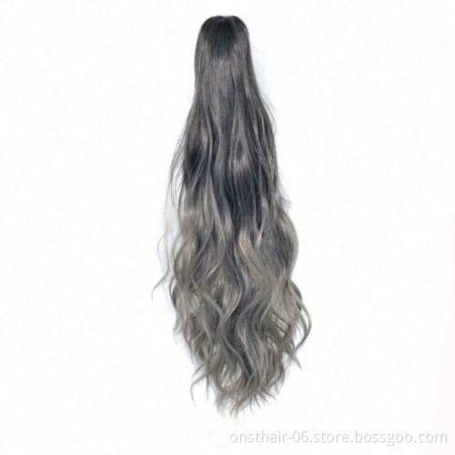 MYZYR Hair Long Wavy Ombre 24INCH Clip On Hair Extensions Claw P ony Tail Synthetic Hairpiece Heat Resistant P onytail